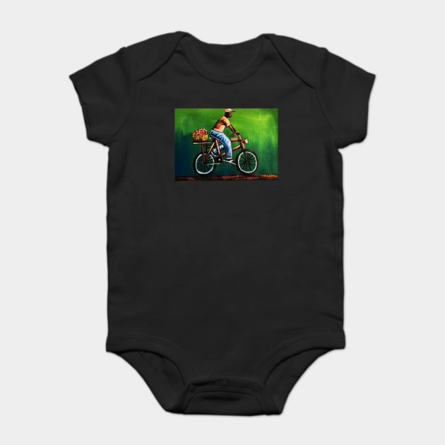 African Man riding Bicycle, African Artwork Baby Bodysuit by logiamerch